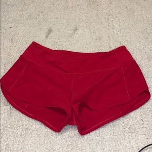 Red lululemon speed up shorts